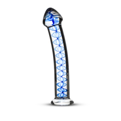 Gebogen G-Spot/Prostaatdildo Met Blauw Spiraal - Transparant