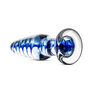 Smalle Glazen Buttplug Met Blauwe Spiraal - Transparant