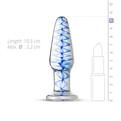 Smalle Glazen Buttplug Met Blauwe Spiraal - Transparant